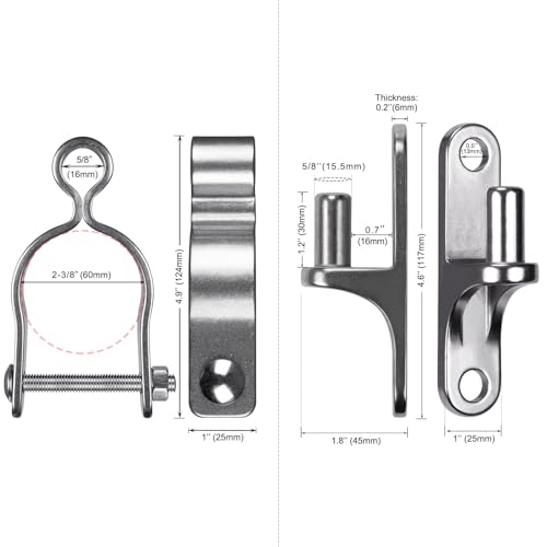 Insaga 2Pack Heavy Duty Wall Mount Gate Hinges, 304 Stainless Steel Chain Link Fence Gate Hinges for Farm, 2-3/8" Pipe Gate Hinge with 5/8" Pin, T-Post Gate Hinge Kit for Wooden & Metal Fence - size: 2-3/8''-2Pack
