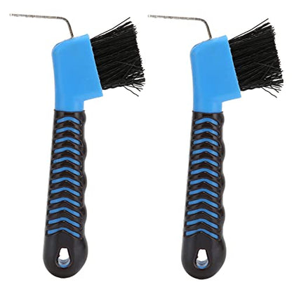 Horse Hoof Pick Brush 2Pcs Reinforced Steel Hook Soft Rubber Grip for Thorough Mud Removal for Horse Stable Work Boots, 17cm Stainless Steel Plastic for Equestrian Grooming Daily H