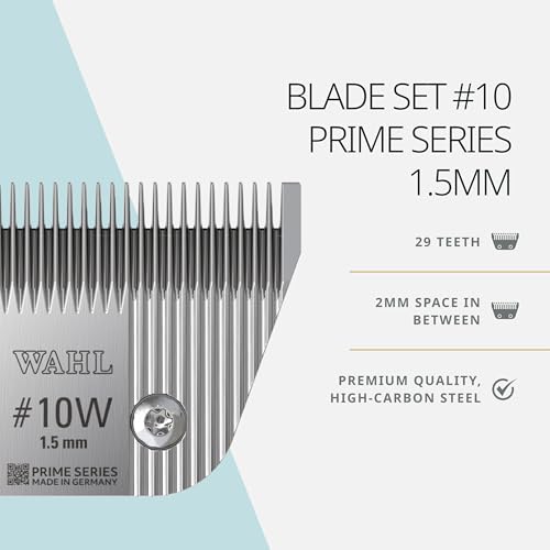 Wahl Pro Animal Wide Prime Series Blades - Professional Fine Tooth Pet Clipper for Horse, Cat & Dog Grooming - Made from High-Carbon Steel - #10W, 1.5mm - size: #10W