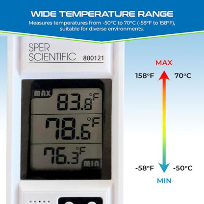 Sper Scientific Compact Digital Min/Max Thermometer 800121 - Wide Range Temperature Logger with Clear LCD Display - Ideal for Laboratories, Food Storage, HVAC & Greenhouses - 2 pc - size: 2 Pack