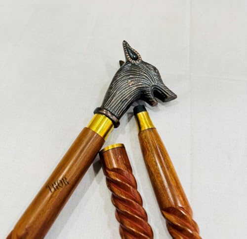 Handmade Solid Brass Head Handle Vintage Style Antique Wooden Walking Stick Cane Gift (3 Fold Wooden Walking Cane) - style: Fox walking handle Stick