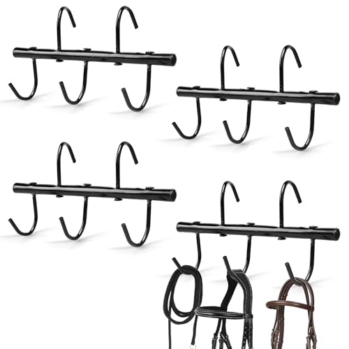 4Pcs Tack Rack with Swivel Hooks,5 Hook Portable Bridle Rack for Horse Tack Holder Stall and Fence(Black)