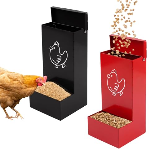 Automatic Chicken Grit Feeder Metal Oyster Shell Feeder with Lid, Chickens Coop Accessories Improve Eggshell Quality and Hen Health(Color:Metal)