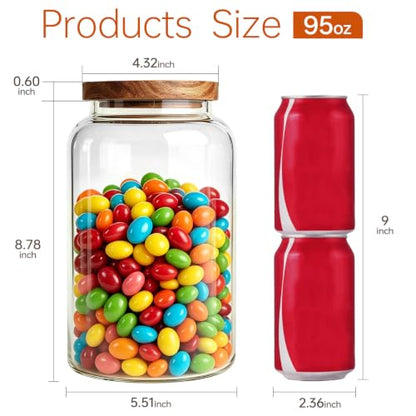 2-Pack Large Glass Jars with Wooden Lids, 95oz Flour Containers - color: 2-Pack-95 oz