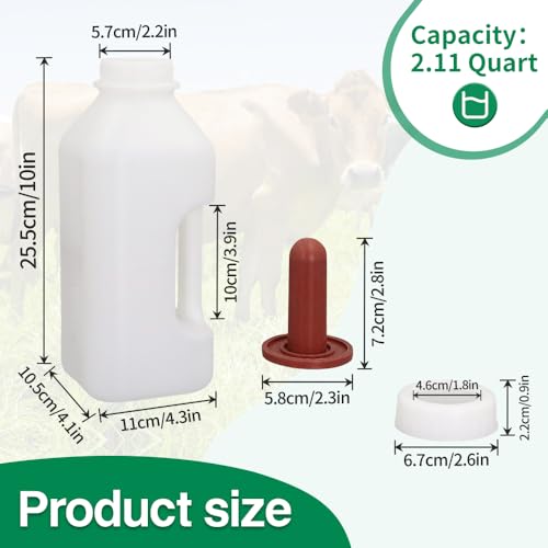Calf Bottle with a Replacement Screw-on Nipple 2.11quart Lamb Milk Feeding Bottle for Lamb foal