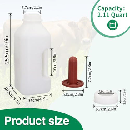 Calf Bottle with a Replacement Screw-on Nipple 2.11quart Lamb Milk Feeding Bottle for Lamb foal