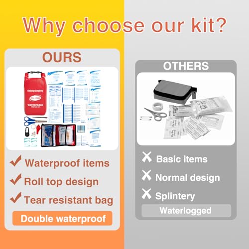 Waterproof First Aid Kit Roll Top Boat Emergency Kit with Waterproof Contents for Fishing Kayaking Boating Swimming Camping Rafting Beach Red - color: Ws011-red