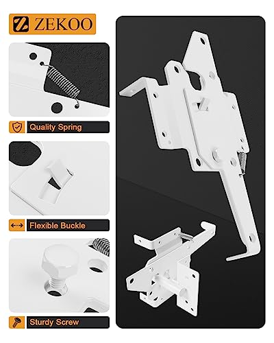 ZEKOO Stainless Steel Gate Hardware Kit, Self Closing Gate Hinges and Latch | Rust Proof, Use for Vinyl Fence Gate and Wood Fences Gate, Heavy Duty 2 Gate Latches 4 Gate Hinges (White) - color: White Two Set