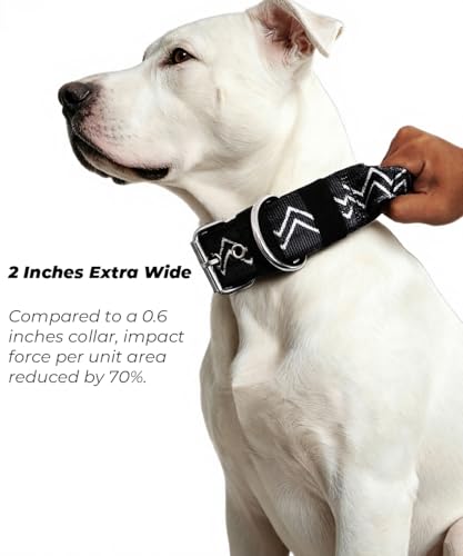 Dog Collar for Large Dogs,2 in Wide Heavy Duty,Pressure-Relief Padded, E-L - color: Charcoal Black, size: L
