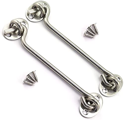 6 Inch Cabin Hook Eye Latch Wind-Proof Lock Shed Stainless Steel Gate Door Window Safety Stopper Silent Holders Catch Lock with Mounting Screws - size: 6 Inch