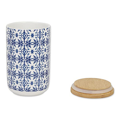 Bone Dry Ceramic Pet Treat Canister with Bamboo Lid, Dishwasher Safe, Countertop Storage, Keep Dog & Cat Treats Safe & Dry, 4x6.5", Blue Tile - color: Blue Tile, size: 4x6.5"