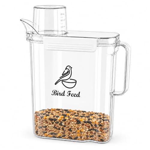 Bird Seed Storage Container,3.5Qt Large Capacity Pet Food Storage Containers with Handle,Airtight Wild Bird Seed Dispenser-for PetBirds Parakeets Finches Food Mealworms Storage/BPA Free-Clear
