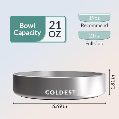Coldest Dog Bowl - Anti Rust Metal, Non Slip, 3 Layers Insulated Stainless Steel Dog Bowls - Spill Proof & Heavy Duty - Water Bowl for Dogs, Cats, Dish Washer Safe (21 oz, Polished Stainless Steel) - color: Polished Stainless Steel, size: 21 oz