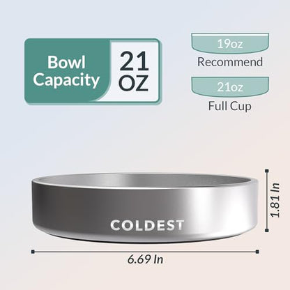 Coldest Dog Bowl - Anti Rust Metal, Non Slip, 3 Layers Insulated Stainless Steel Dog Bowls - Spill Proof & Heavy Duty - Water Bowl for Dogs, Cats, Dish Washer Safe (21 oz, Polished Stainless Steel) - color: Polished Stainless Steel, size: 21 oz