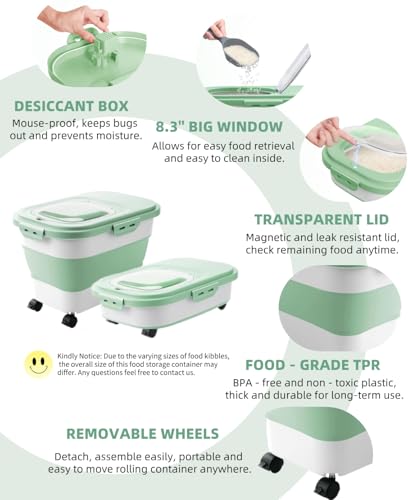 20-30 Lbs Rice Storage Container,Collapsible Food Storage Container - color: Light Green/20-30LBS