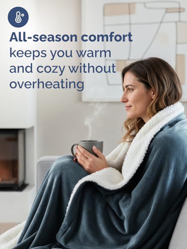 Sherpa Fleece Blanket Full Size - Reversible Blanket - Navy, 84" x 90" - color: 02 - Navy, size: Full (84" X 90")