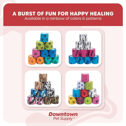 Downtown Pet Supply Cohesive Vet Wrap for Dogs, Self Adhesive Bandages in Bulk, Pet Cat Wound Care, Gauss Bandage for Horses (Variety, Pack of 10)