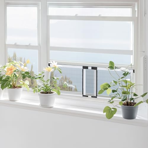 FLYZZZ Adjustable Sliding Window Screen, 2 Ways Aluminum Frame Expandable Window Screen (15.74 ''h x21-40''w)or Convert to Vertical (21.65"h x 15-28"w), B - color: 1 Pack, size: 15.74 Inches High By 21-40 Inches Wide