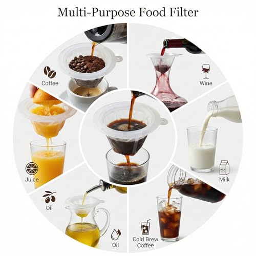 200 Plastic Cooking Oil Filter, 2 Pcs 200 Nylon Fine Mesh Sieve Fine Strainer for Liquids Colander Kitchen Funnel for Yogurt Honey Milk Juice Wine Coffee Cheese Grease Filtering, 5 Inch