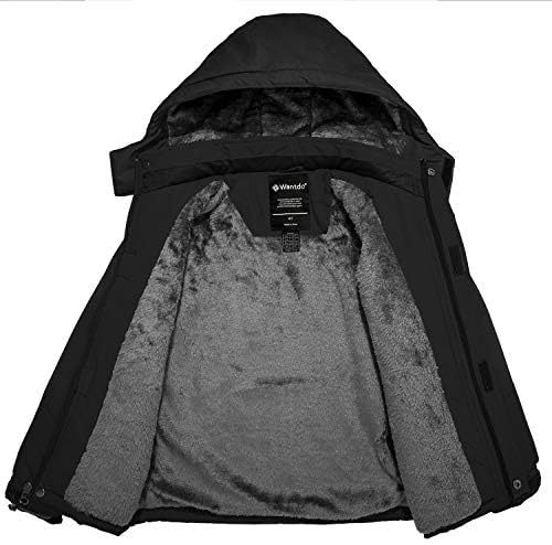 Wantdo Boy's Waterproof Ski Jacket Fleece Snowboarding Jackets Warm Thick Winter Coat Hooded Raincoats - color: Black, size: 6-7