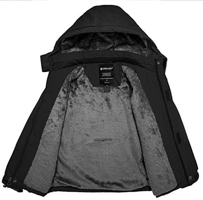 Wantdo Boy's Waterproof Ski Jacket Fleece Snowboarding Jackets Warm Thick Winter Coat Hooded Raincoats - color: Black, size: 18-20