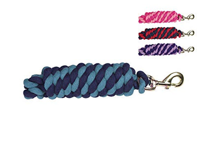 Derby Originals Pair of 2 10' Braided Cotton Lead Ropes with Brass Bolt Snap for Horses and Livestock - color: Blue/Light Blue