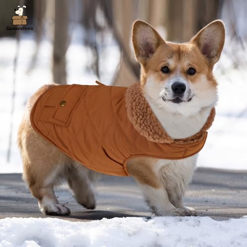 Queenmore XS Warm Puffer Dog Jacket Thick Plush Lining Winter Puppy Coat - color: Brown, size: X-Small