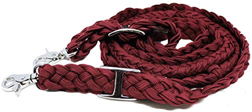 CHALLENGER Roping Knotted Horse Tack Western Barrel Reins Nylon Braided 8 Ft. Purple Snaps 60709 - color: Burgundy