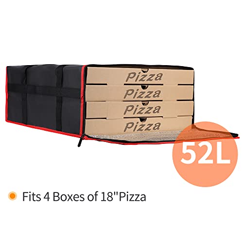 Bodaon Insulated Pizza Delivery Bag, 20" x 20" x 8" Pizza Warmer Bags for Carry Hot, Insulated Food Delivery Bag, Insulated Grocery Bags, Black with Red Edge, 1-Pack | Pizza Warmer Bags for Carry Hot Food, Insulated Food Delivery Bag, Grocery Shopping Bag