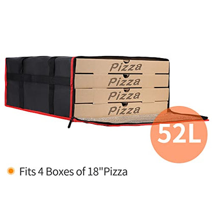 Bodaon Insulated Pizza Delivery Bag, 20" x 20" x 8" Pizza Warmer Bags for Carry Hot, Insulated Food Delivery Bag, Insulated Grocery Bags, Black with Red Edge, 1-Pack | Pizza Warmer Bags for Carry Hot Food, Insulated Food Delivery Bag, Grocery Shopping Bag