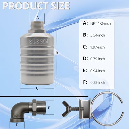 MAKERELE 1/2"-3/4" 304 Stainless Steel Float Valve, 2 Pack