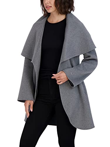 TAHARI Womens Double-faced Luxury Soft Wool Blend Peacoat Removable Belt Wool Coat Oversized Collar - color: Ash, size: Medium