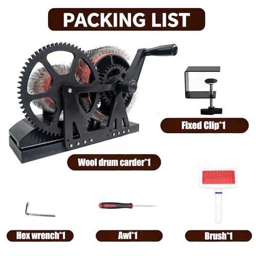 Wool Carder Carding Machine,Manual Wool Blending Wheel for Combing Blending, Hand Carders with Brush & Awl，Felt Drum Carder for Craft(Black)