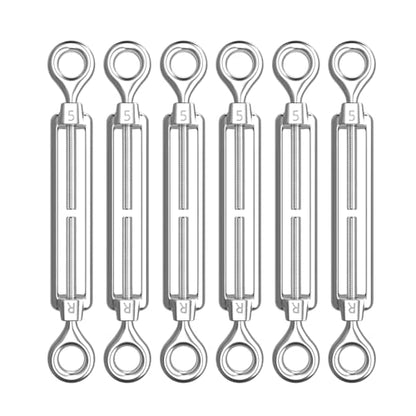 AUTMATCH M5 Eye & Eye Turnbuckle - 304 Stainless Steel Wire Rope Tensioner | Adjustable Turnbuckle for Cable Railing, Fence & Shade Sail Hardware, Wire Rope Tension Kit, 6-Pack, Silver - color: Silver Tone - Eye & Eye, size: M5