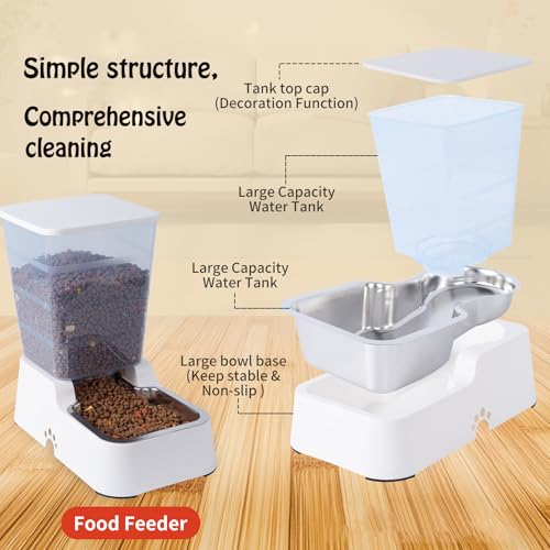 Meikuler Pets Auto Feeder 5.2L,Food Feeder and Water Dispenser Set for Medium & Large Dogs Cats and Pets Animals (White)