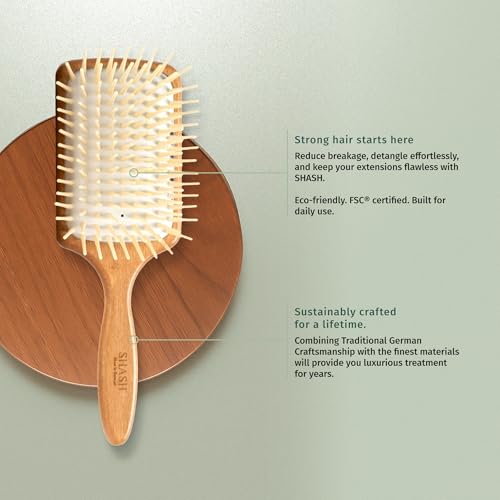 Made in Germany - SHASH Large Paddle Hair Brush, Thick And Curly Hair - Detangler With Long Pins & Rubber Cushion - Helps Detangle Knots, Eliminate Frizz, Reduce Pulling & Snagging - size: Large