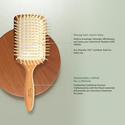 Made in Germany - SHASH Large Paddle Hair Brush, Thick And Curly Hair - Detangler With Long Pins & Rubber Cushion - Helps Detangle Knots, Eliminate Frizz, Reduce Pulling & Snagging - size: Large