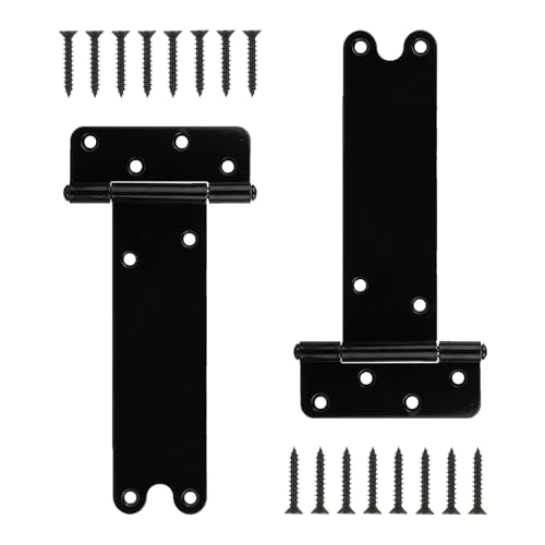 2 Pack 8” Heavy Duty Gate Hinges,300 Lbs Capacity Black Door Hinges | T Gate Hinges, Wrought Hardware for Wooden Fences, Barn Door, Screws Included (8 inches - 2 Pack) -Patent Pending - size: 8 inches - 2 Pack