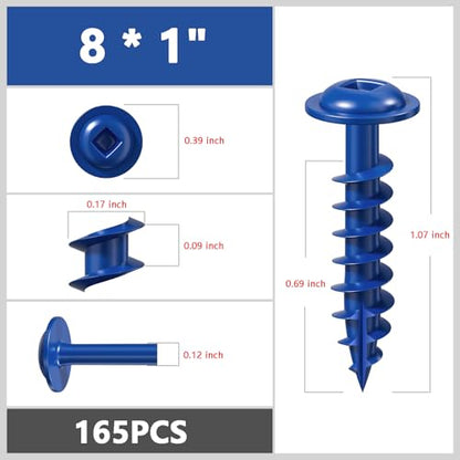 Wensilon (Blue) Pocket Hole Screws # 8 * 1" 154pcs 1lbs Square Hole Wood Screws and Round Head Square Hole self Tapping Screws are Suitable for Wooden use.150MM,60MM Drive bit Included. - color: Blue, size: 8*1"