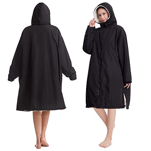 Oksun Waterproof Swim Parka: Windproof Sherpa Fleece Lined Surf Poncho - color: Sherpa Lining, Black