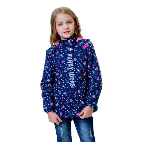 Girls Rain Jacket Kids Hooded Raincoat Windbreaker with Fleece Lining - color: 2910, size: 10