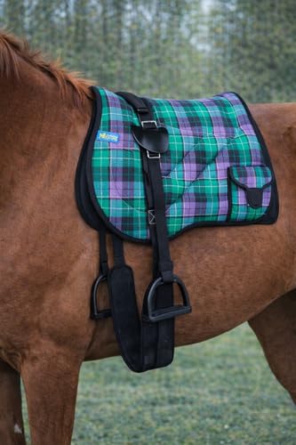 Horse Neoprene Padded Anti-Slip Bareback Saddle Pad Blue Plaid 39TS04 - color: Green Plaid, size: 21.5" (Spine) x 20" (Drop)