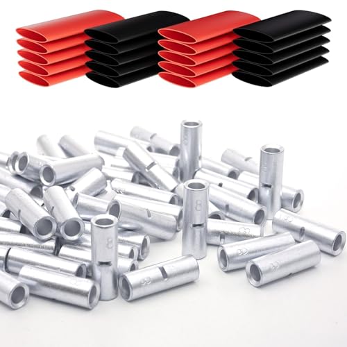 SVAAR 20PCS 8 Gauge Non-Insulated Butt Connectors 8 AWG Uninsulated Butt Splices Tinned Copper Marine Grade Seamless Barrel Crimp Butt Splice Wire Connectors & 20PCS 3:1 Adhesive Lined Heat Shrinks - size: 8 AWG