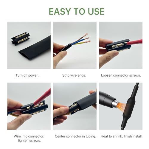 Underground Wire Splice Kit, Direct Burial Dual Rated Butt Splice 1 Set UF Cable Splice Kit with Heat Shrink and Electrical Terminals Suitable for 14/3 to 8/3 Wire Red