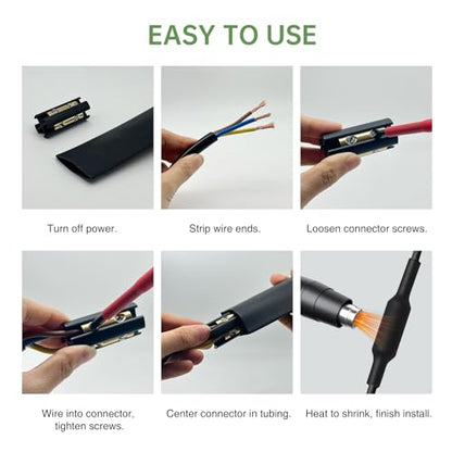 Underground Wire Splice Kit, Direct Burial Dual Rated Butt Splice 2 Sets UF Cable Splice Kit with Heat Shrink and Electrical Terminals Suitable for 14/3 to 8/3 Wire