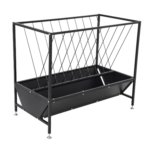 PeakPursuit Heavy Duty 50 Gallon Hay Feeder with 30 Gal Grain Pan，2-in-1 Steel Livestock Feeder for Horses, Cows, Sheep - Corrosion Resistant Powder Coated Black