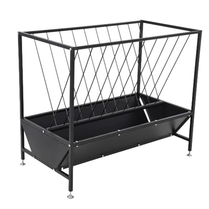 PeakPursuit Heavy Duty 50 Gallon Hay Feeder with 30 Gal Grain Pan，2-in-1 Steel Livestock Feeder for Horses, Cows, Sheep - Corrosion Resistant Powder Coated Black