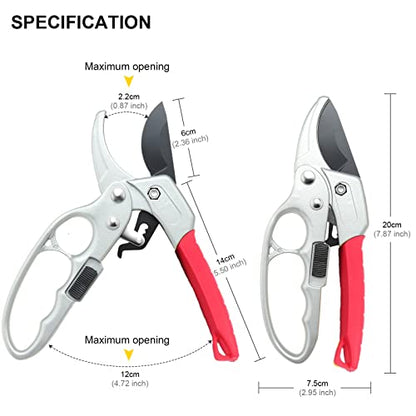 Germany Pruning Shears For Gardening, Arthritis Weak Hand Snips, 4x cutting power trimming, 1-Inch Cut Capacity Garden Clippers, Ergonomic handle, Rust resistant, high strength steel, Sharp - style: Red