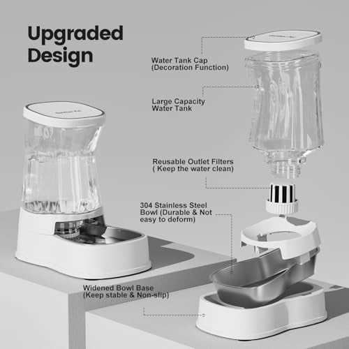 Automatic Dog Water Dispenser, Stainless Steel Bowls Feeder, 100% BPA-Free - color: White, size: 2.1 Gallon