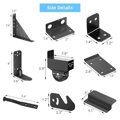 Sliding Gate Hardware Kit, Heavy Duty Fence Gate Kit with Roll Wheels, Universal Fit for 1" to 2" Thick Wood Fence Gates, Anti-Sag Corner Frame Brackets, Smooth Rolling, Easy DIY Installation